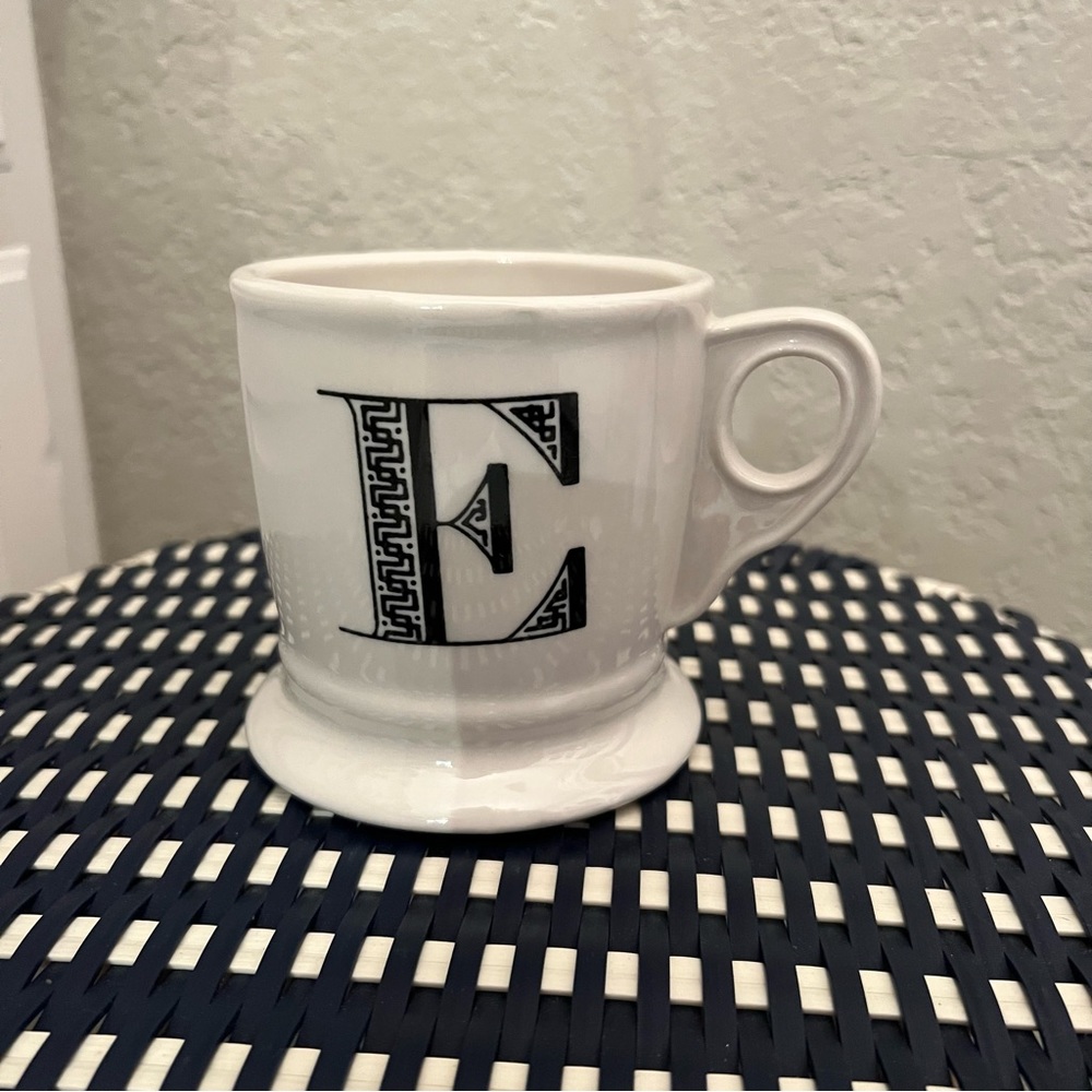 Anthropologie Monogram Coffee Tea Initial Mug Letter E Shaving Style Cup - Picture 4 of 8